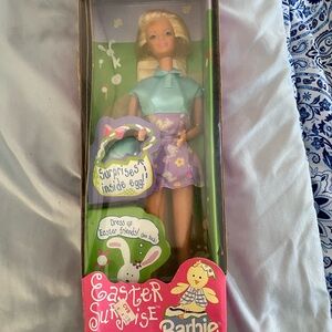 Barbie Doll in Light Blue Top & Purple Floral Skirt - Easter Surprise